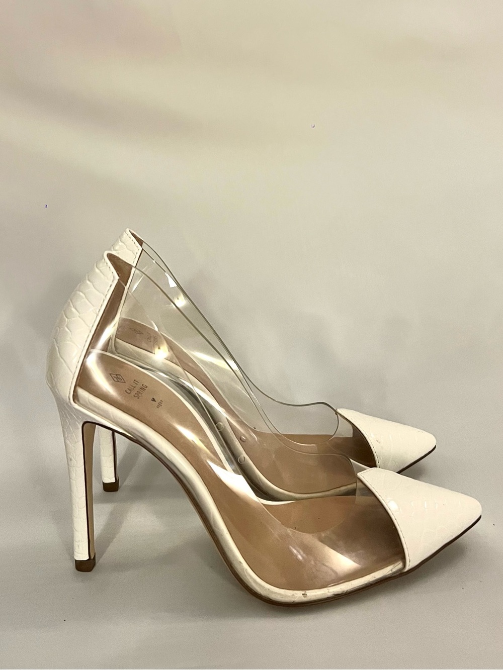 Call It Spring White and Clear Pointed Toe D'Orsay Heels